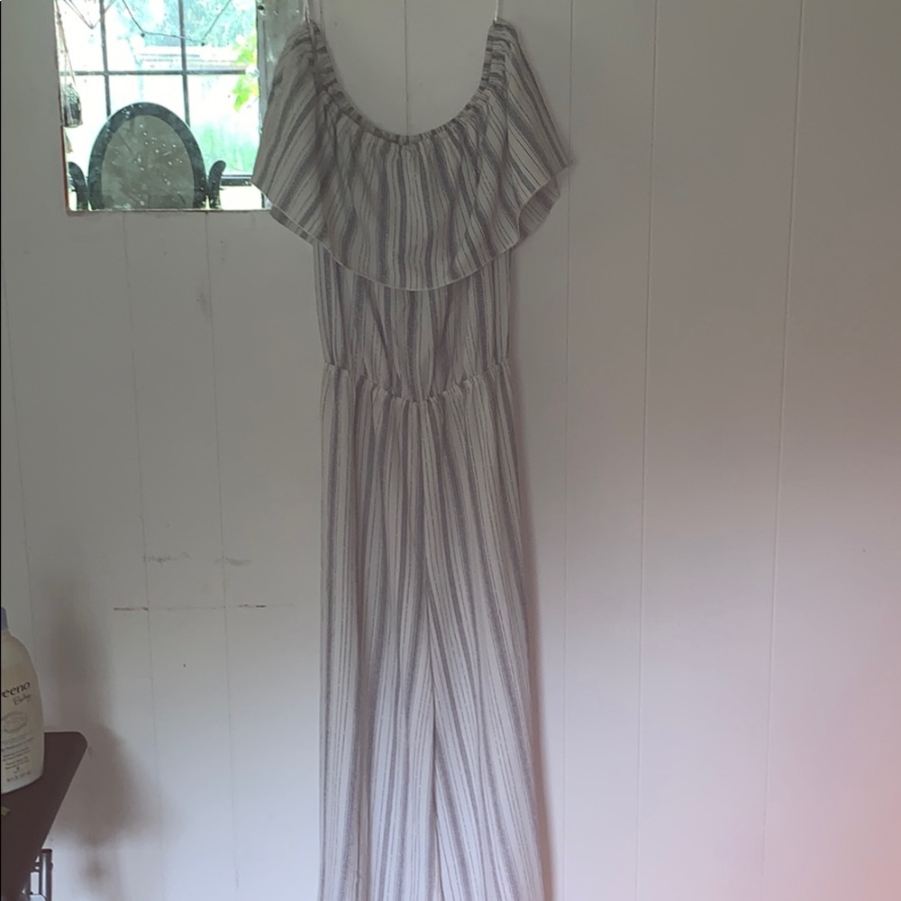 Off the shoulder stripped jumpsuit